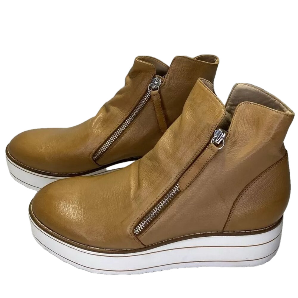 NEW SILENT D Nene To Zip Slip On Women's Brown Leather Comfort Boot